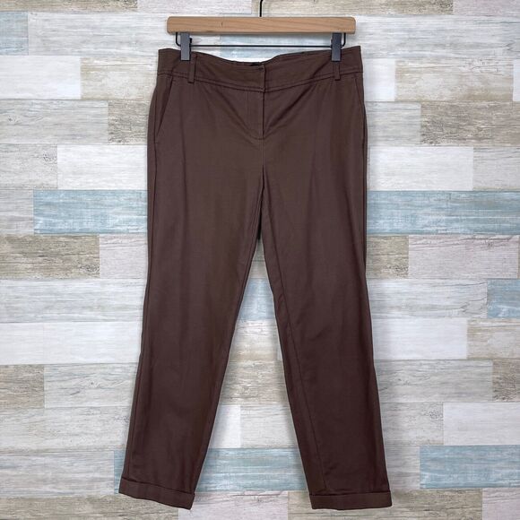 Cynthia Rowley Ankle Crop Trouser Pants Brown Mid Rise Cuffed Casual Womens 4 - Picture 1 of 7